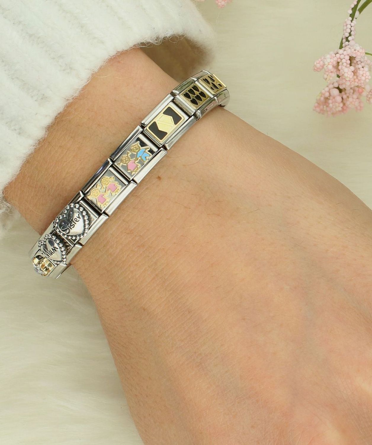 Nomination Link 18K złoto zawieszka charms Siostry z różową emalią 030272 91.jpg